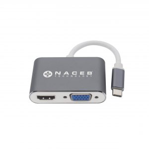 Adaptador Tipo C a HDMI+VGA Naceb Technology NA-0113 Plata